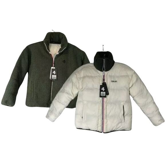 Fourlaps Polar Quilted Reversible Unisex Thyme/White Sherpa Jacket - Size S -NWT